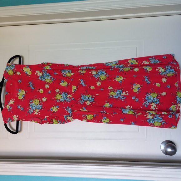 Red Floral Sleeveless Dress S - Picture 4 of 5